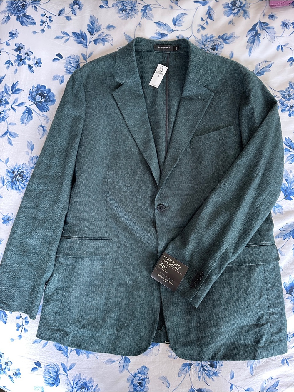 Men's Banana Republic Bottle Green Linen-Blend Single-Breasted Blazer Size 46L